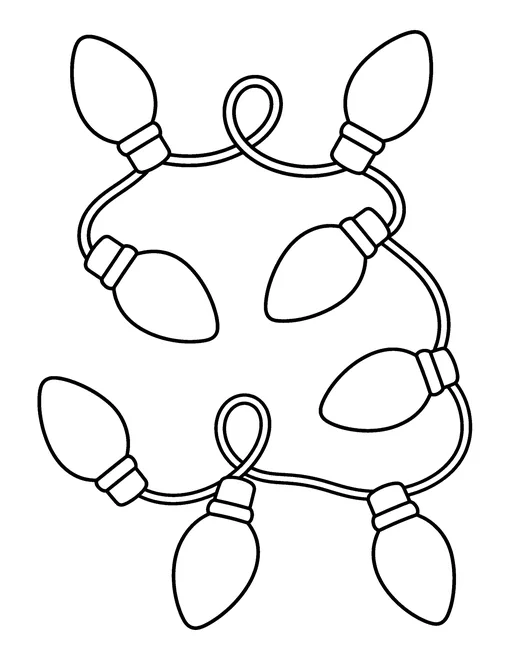Looping string of eight large Christmas light bulbs, coloring page